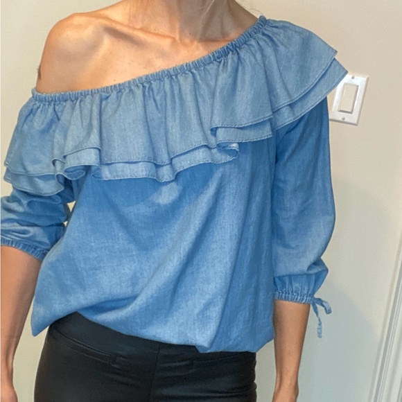 Michael Kors Demin off the shoulder Blouse - Sz S - Picture 2 of 10